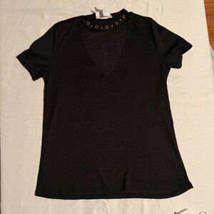 NWT SADIE & SAGE BLACK TOP WITH FAUX CHOKER ATTACHED EMBELLISHED WITH BRONZE